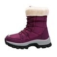 thumbnail image 2 of Women Mid Calf Snow Boots Faux Fur Lined Lace Up Non Slip Lug Sole Outdoor Warm Winter Fashion Booties Purple 5.5, 2 of 9
