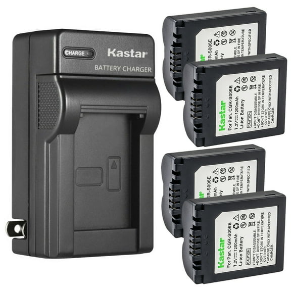 Kastar 4-Pack Battery and AC Wall Charger Replacement for Panasonic Lumix DMC-FZ50EEK, Lumix DMC-FZ50EES, Lumix DMC-FZ50EF, Lumix DMC-FZ50EGM, Lumix DMC-FZ50K, Lumix DMC-FZ50S, Lumix DMC-FZ7 Cameras