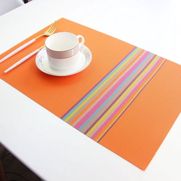 Washable PVC Placemats, Heat , Rainbow Stripe Design, 6pc Dining Table Set for Kitchen Home