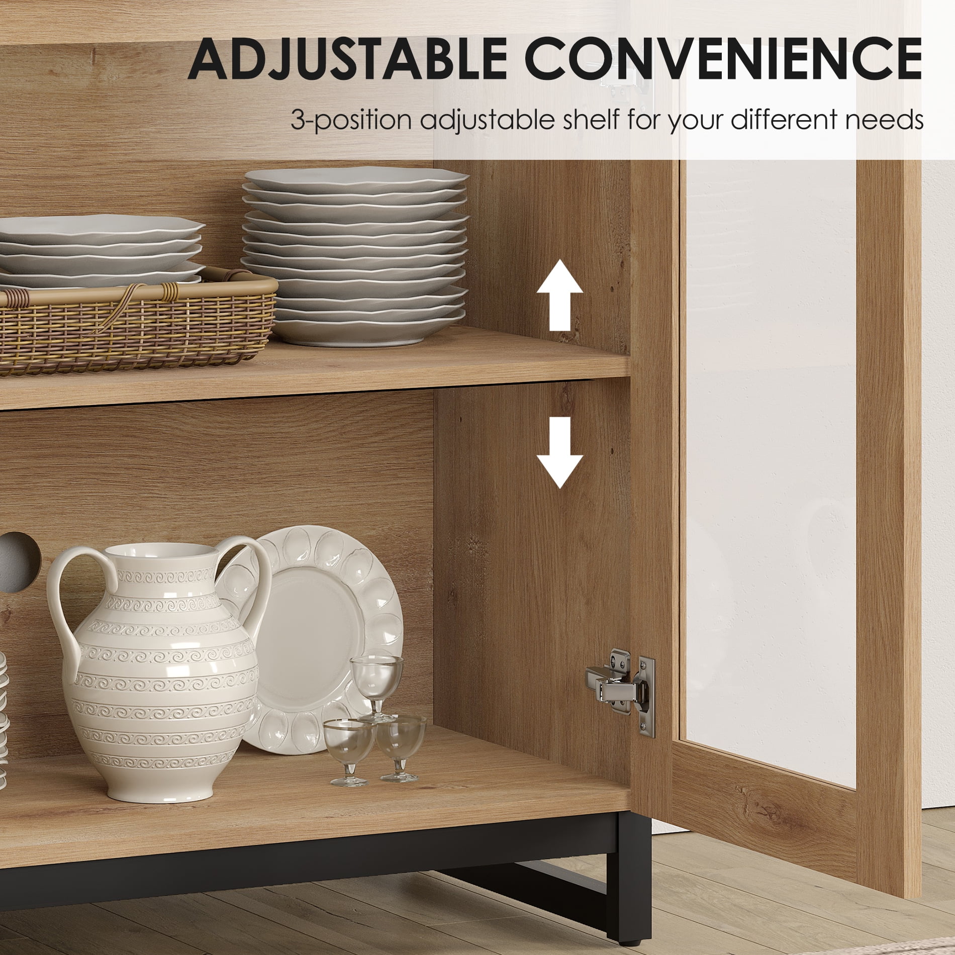 3 In 1 Dresser with Glass Doors & 7 Drawers, Modern Storage Chest with Adjustable Shelf and Metal Base, Multi-purpose Bedroom Closet Organizer Cabinet,Oak