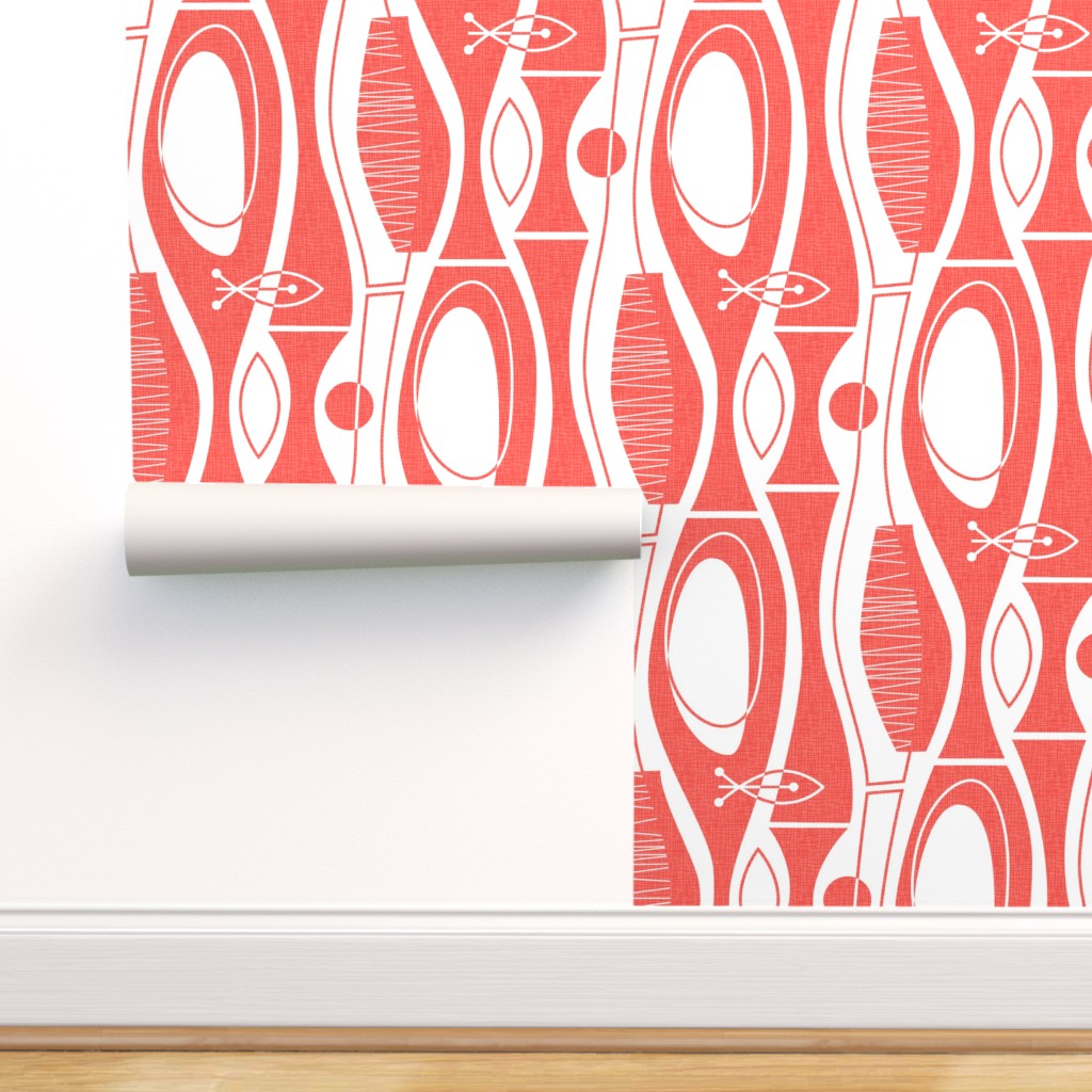 Peel-and-Stick Removable Wallpaper Mid-Century Modern Mcm Coral Living