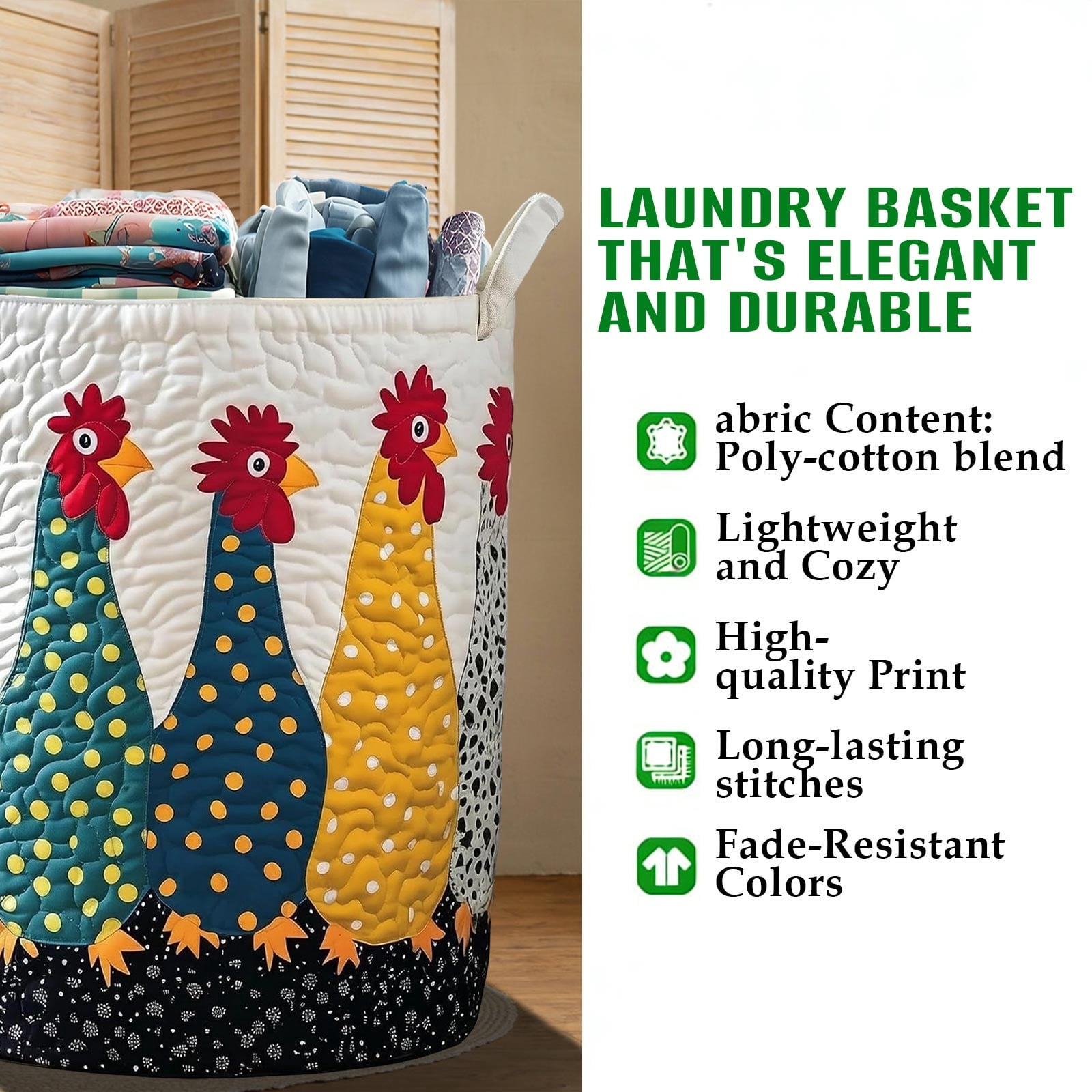 DAMAI Quilted Laundry Basket Boho Fabric Floral Storage Hamper for Blankets Toys Book and Clothes Laundry Hampers Bin for Bathroom Kitchen Hotel