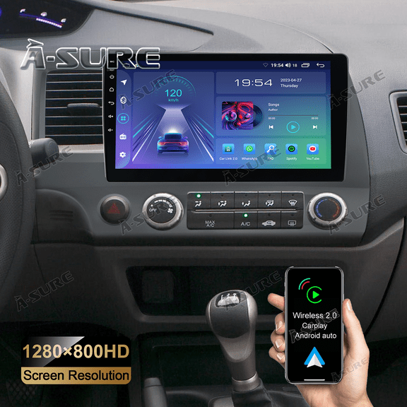 10.1'' Android 14 Car Radio Stereo for Honda Civic VIII 2006-2011, 2 32GB Wireless CarPlay Android Auto GPS Navi WiFi Bluetooth SWC DSP FM RDS