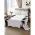 thumbnail image 3 of Full Size Flat Sheet Only, Black White Stripe, Soft Brushed Microfiber Bed Sheets, Abstract Geometric Hotel Quality Breathable Bedding Top Sheet, Easy Care, 81"x96", 3 of 9