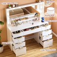 thumbnail image 2 of Vanity Desk with Large Mirror and Lights, 45.3in Makeup Vanity with Power Outlet 9 Drawers & Storage, 3 Lighting Color Adjustable, White Vanity Desk for Bedroom, 2 of 14