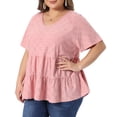 thumbnail image 2 of DARING DIVA Women's Plus Summer V Neck Casual Babydoll Blouse 1X Pink, 2 of 6