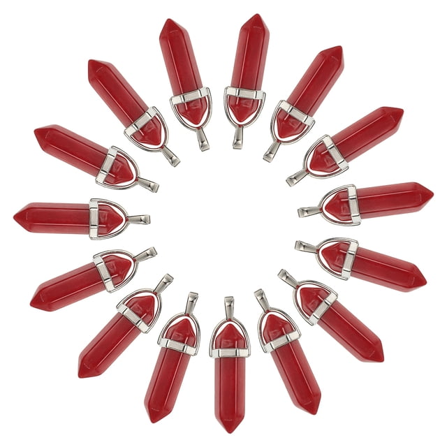 Uxcell 15 Pcs Colgante de Cristal Hexagonal, Colgante de Piedra Natural de Cuarzo, Perlas de Joyería para Collar, Cuarzo para Mujeres, Fabricación de Joyería DIY, Rojo