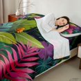 thumbnail image 4 of Manfei Boho Botanical Queen Sheets 4 Pieces,Hawaiian Tropical Leaves Queen Sheet Sets,1 Flat Sheet,1 Fitted Sheet and 2 Pillowcases, 4 of 6