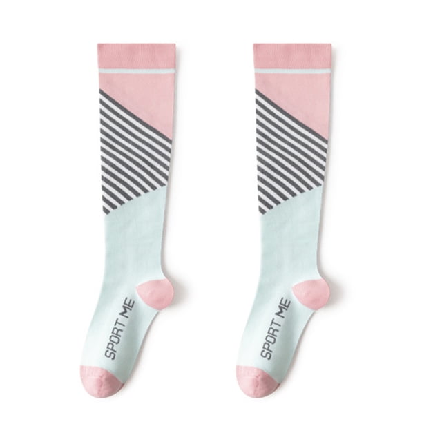 Trayknick 1 Pair Compression Stockings Striped Stretchy Long Tube Anti-Fatigue Sporty Socks for Running Climbing Riding