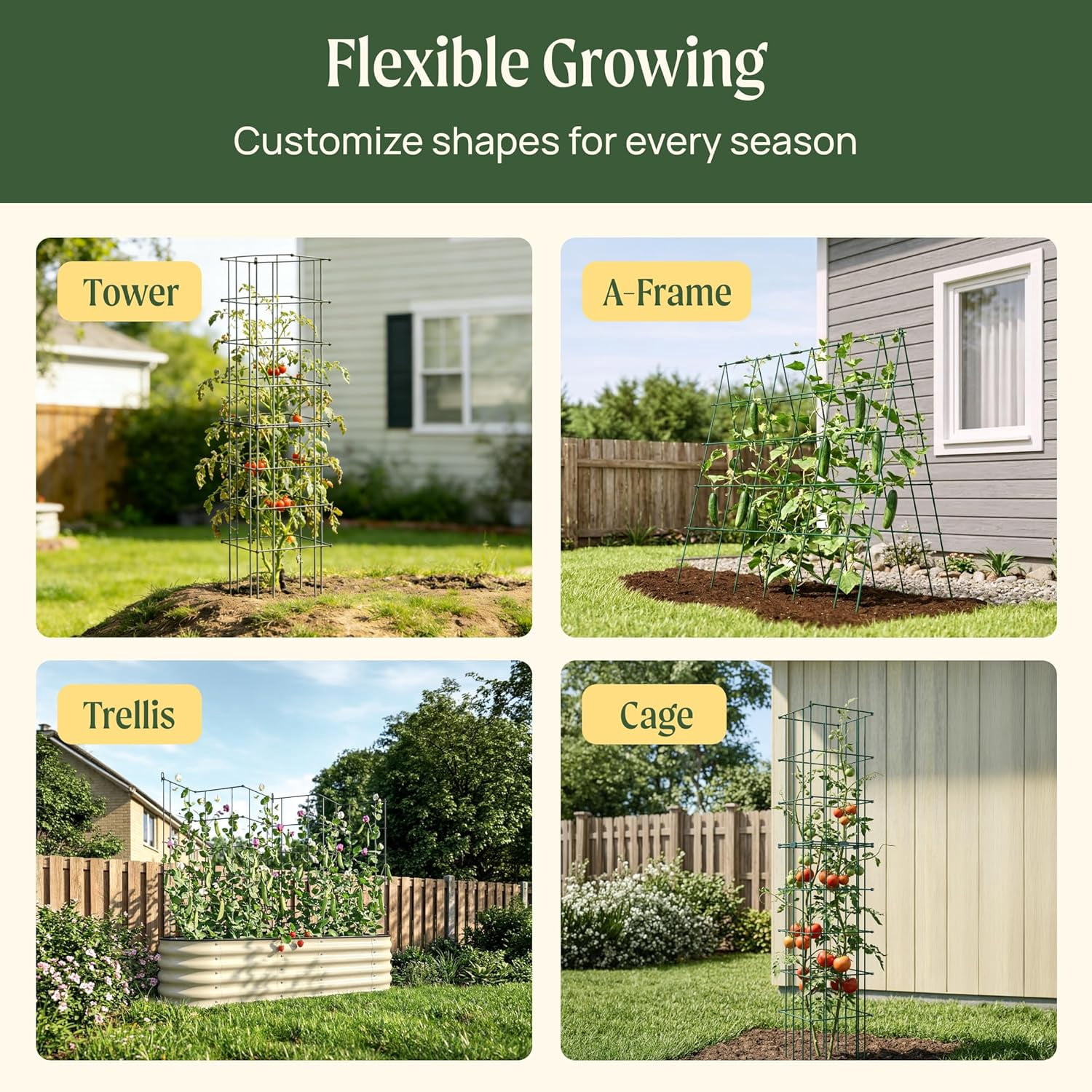 Librala Tomato Cage 16.5" Square Heavy-Duty for Garden & Pots, Rust-Resistant Tomato Stackable Heavy Gauge Plant Cage Trellis Support for Climbing Vegetables Plants