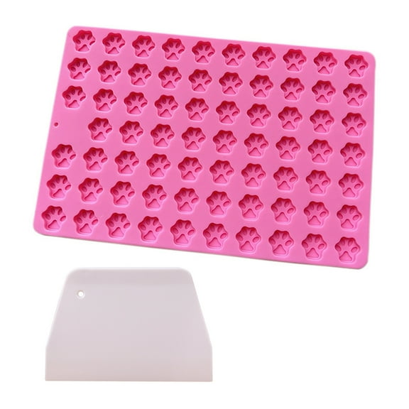 Mosey Cat Paw Print Silicone Mold with Scraper 69 Cavities Non-stick Food Grade Easy Release DIY Fondant Cake Chocolate Candy Cookie Treat Baking Mold Kitchen Supplies