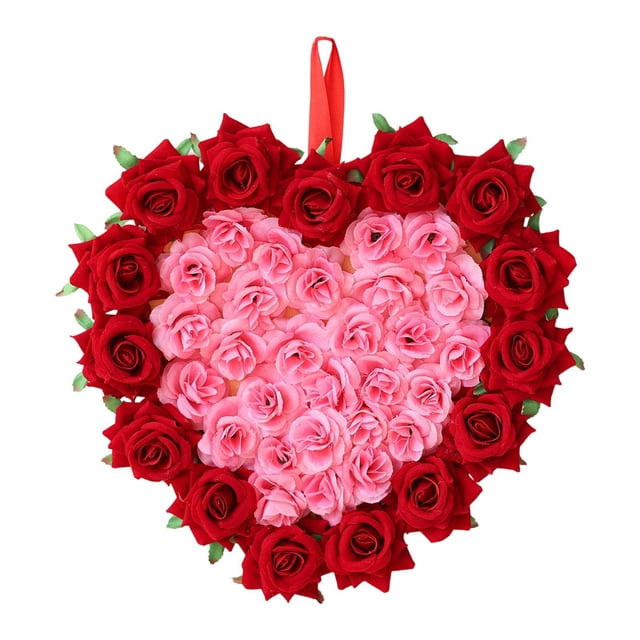Guirnalda de rosas artificiales con forma de corazón para decoración del hogar, guirnalda de flores vívidas para colgar en la puerta. Estilo B