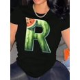 thumbnail image 1 of Camiseta De Mujer Activewear Tops Simples De Verano Para Viajes De Mochilero1pc Watermelon Stripe Letter R Print T-Shirt, Women'S Fashion Casual Crew Neck Short Sleeve Tee, Polyester Knit Fabric, Me, 1 of 7