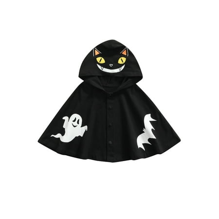 hirigin Kids Cloak Halloween Cartoon Patterns Print Hooded Coat Jacket