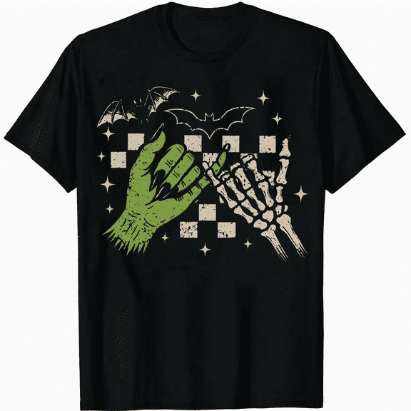 GODMERCH Monster Skeleton Pinky Promise Cotton Halloween Graphic T Shirt Unisex Gothic Tee for Adults