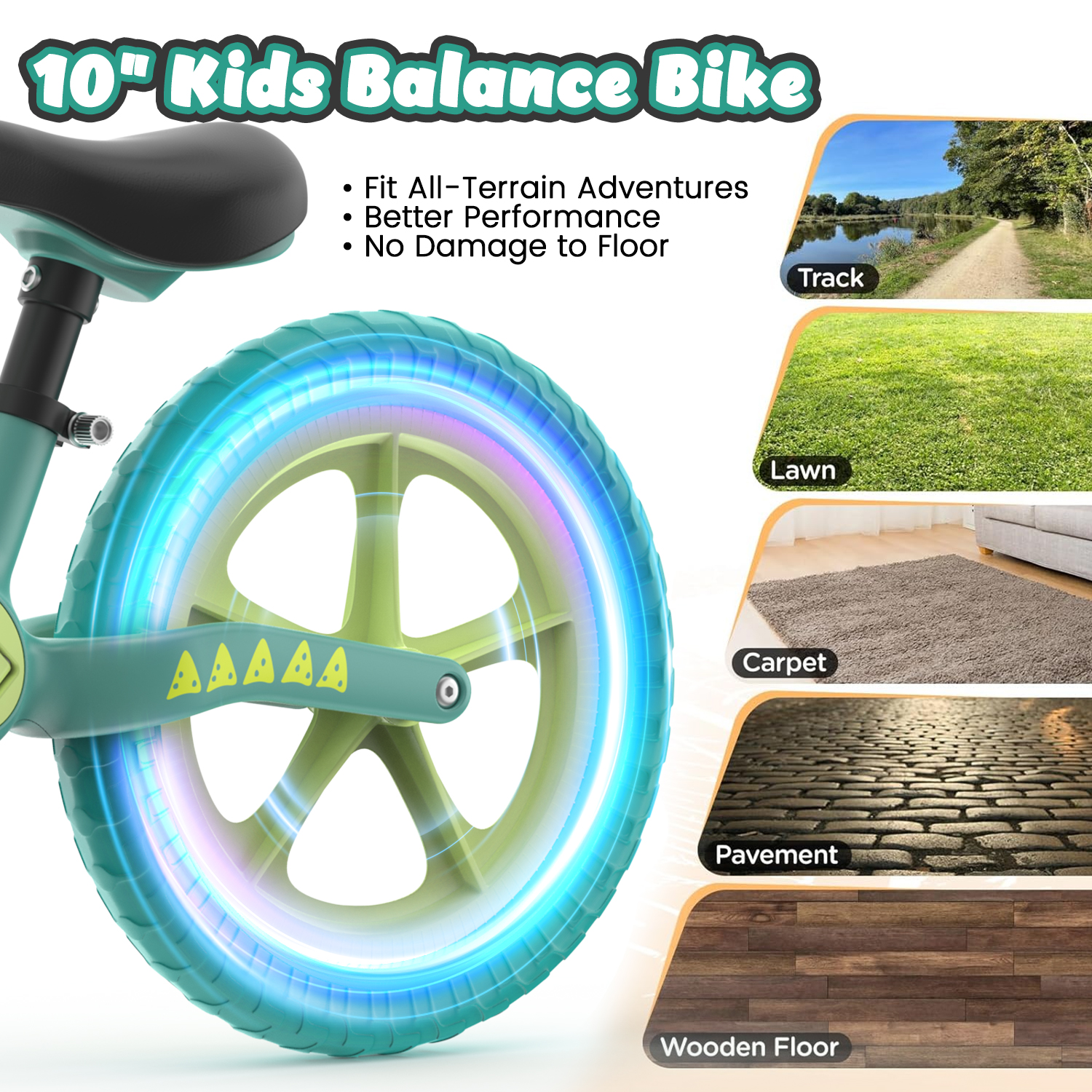 JoyStone 10-Inch Green Balance Bike for Toddlers 18+ Months photo 7