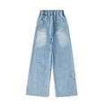 thumbnail image 3 of GYRATEDREAM Girl's Pull On Jeans Cute Star Baggy Denim Pants Elastic Waist Straight Wide Leg Jeans Trousers for Teen Girls 5-14Y, 3 of 12