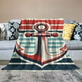thumbnail image 2 of GOSMITH Nautical Anchor Navy Blue Stripes with Red Ocean Sea Sailing Coastal Beach Blanket White, 2 of 6
