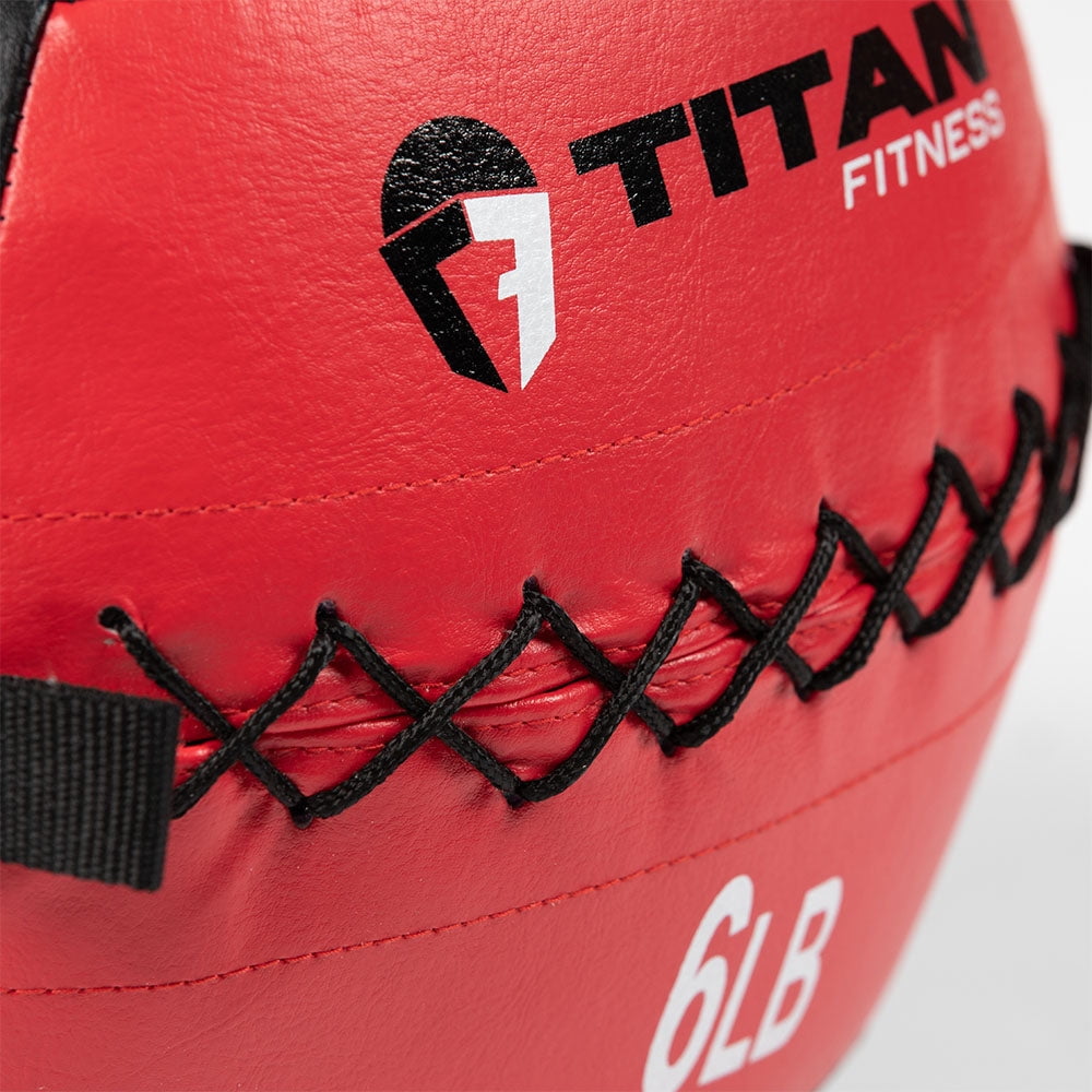 Titan Fitness 6 LB Soft Leather Medicine Wall Ball, Red Color-Coded Weighted Wall Ball, Full Body Dynamic Exercise Med Ball, Core Fitness, Strength Training, Exercise Conditioning
