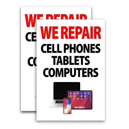 We Repair Cell Phones Tablets Computers (24" X 36") Vinyl Decal Only (Pack of 2) |Sign|Sticker|Poster