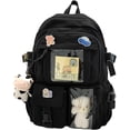 thumbnail image 1 of Mochila Kawaii con pin Kawaii y accesorios Mochila Mochila estética linda Mochila Kawaii linda para la escuela (negro), 1 of 5