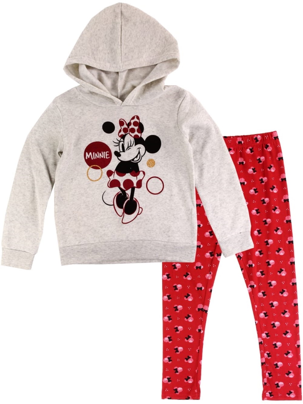 Disney Minnie Mouse Girls Fashion Fleece Pullover Hoodie and Leggings Set