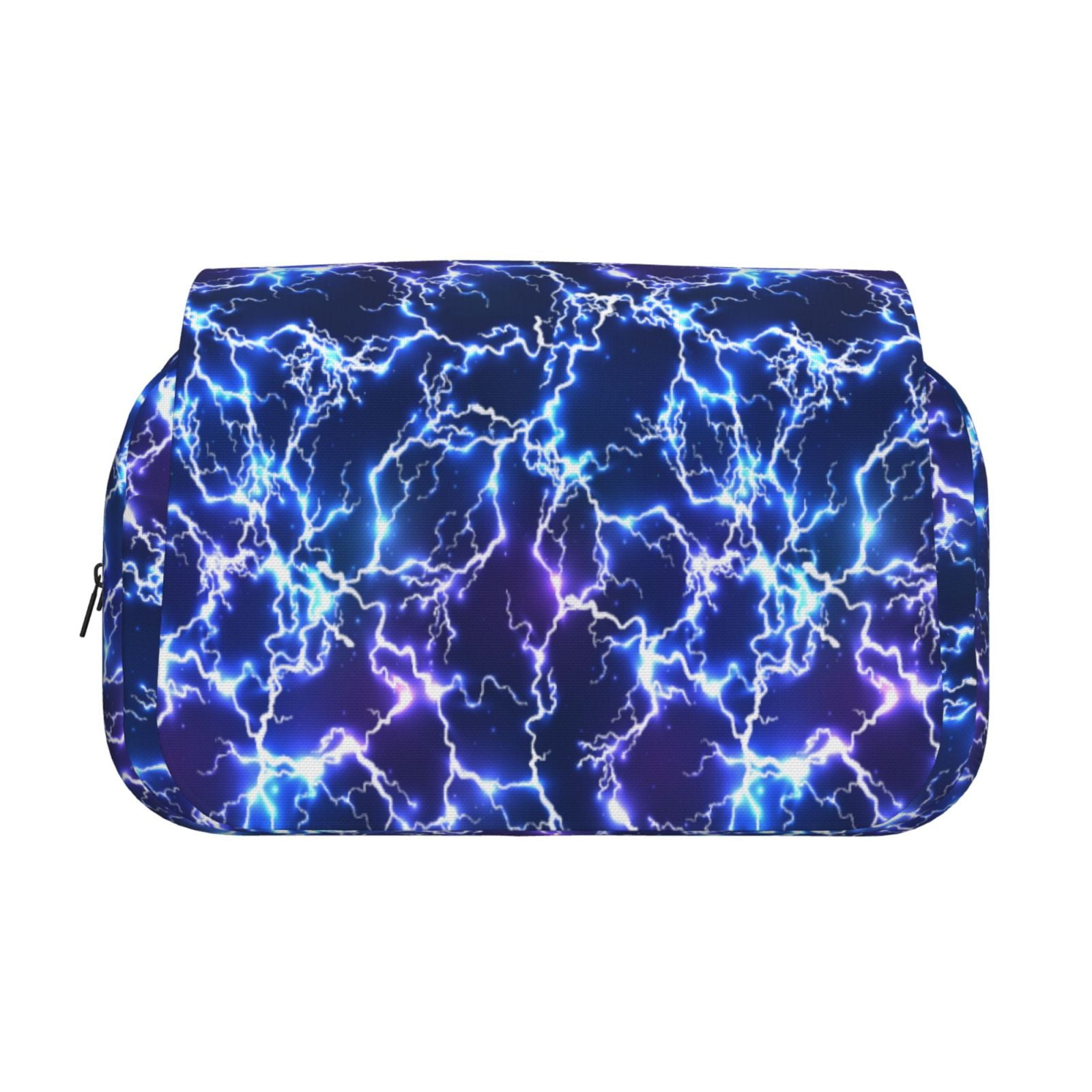 Rateoe Blue Lightning1 Pattern Double Clamshell Pen Case, Storage Organizer with Two Zipper Compartments– Holds Up to 50 Pencils & Pens