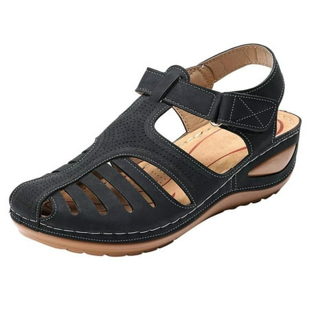 

MPWEGNP Sandals Women Women s Fashion Comfortable Ankle Hollow Round Toe Soft Sole Shoes Slides (Black 7-7.5 )