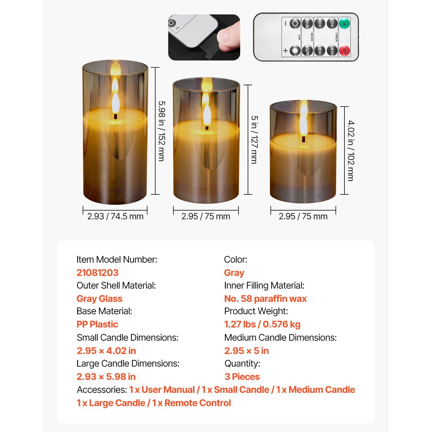Flameless LED Candles with 10-Key Remote Timer, 2/4/6/8 Hour Timer Flickering Steady Modes, 500-Hour Battery Pillar Candles for Home Decor