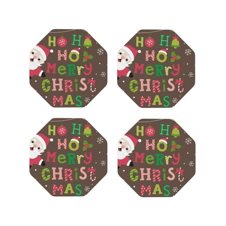 

Lukts Ho Ho Ho Merry Christmas Print Leather Drinks Coasters Set of 4 Suitable or Drinks Furniture Protection and Easy Clean up-Octagon