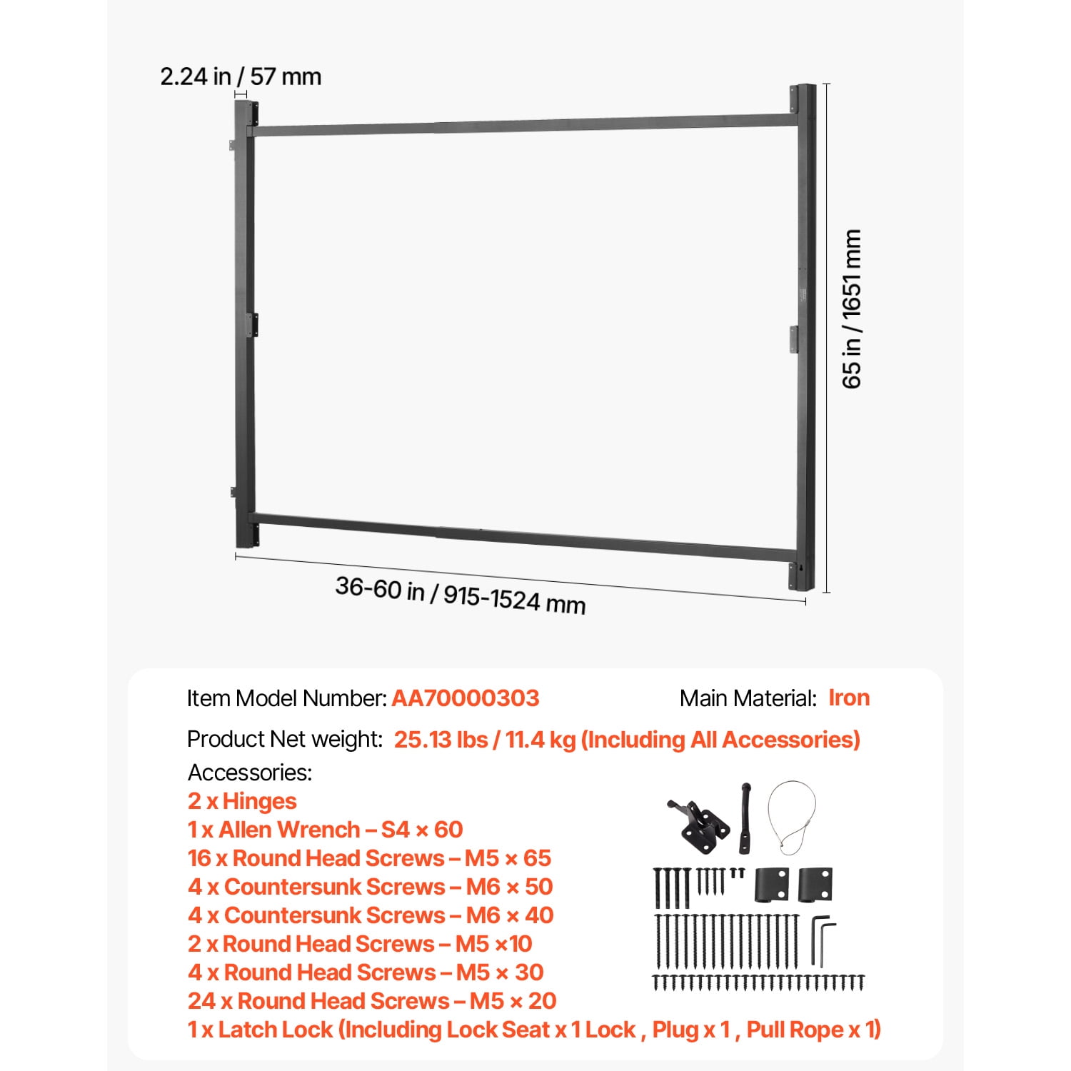 KFFKFF Safety Gate Extensions & Kits 36.02–60 in (adjustable width) × 2.24 in × 65 in Black