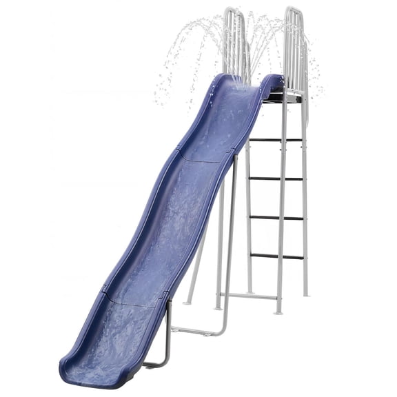 KFFKFF 10 ft Outdoor Water Slide for Kids, Freestanding Pool Slide with Adjustable Sprinkler and Climbing Ladder, Durable Metal and Plastic Playground Equipment for Backyard Entertainment