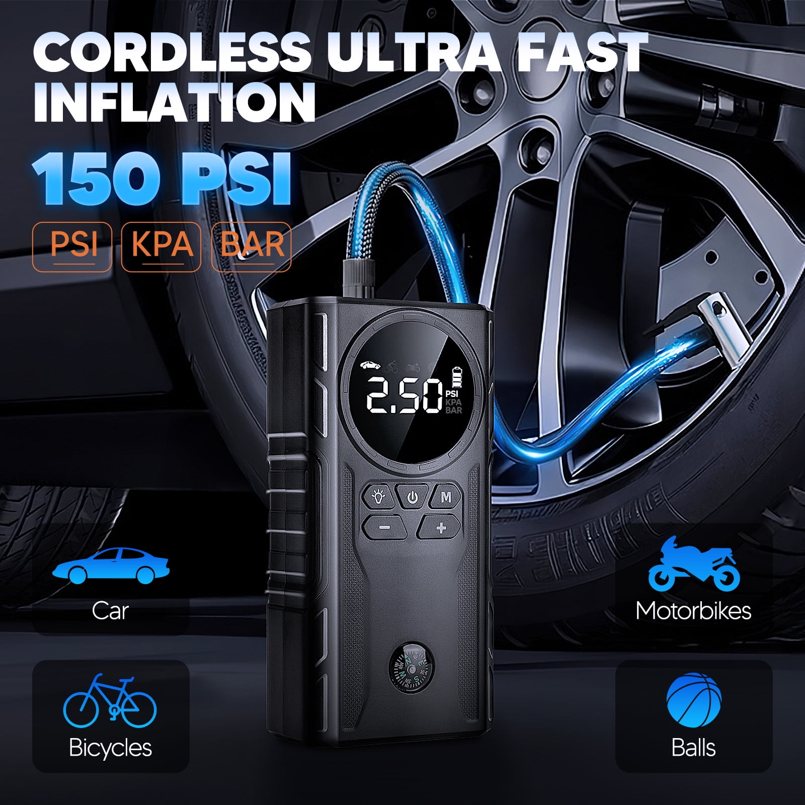 UNTIMATY Portable Car Jump Starter with Air Compressor Power Bank 3000A 39800mAh 12V Car Battery Jump Starter 150PSI Digital Tire Inflator Portable Battery Jump Box with Jumper Cables