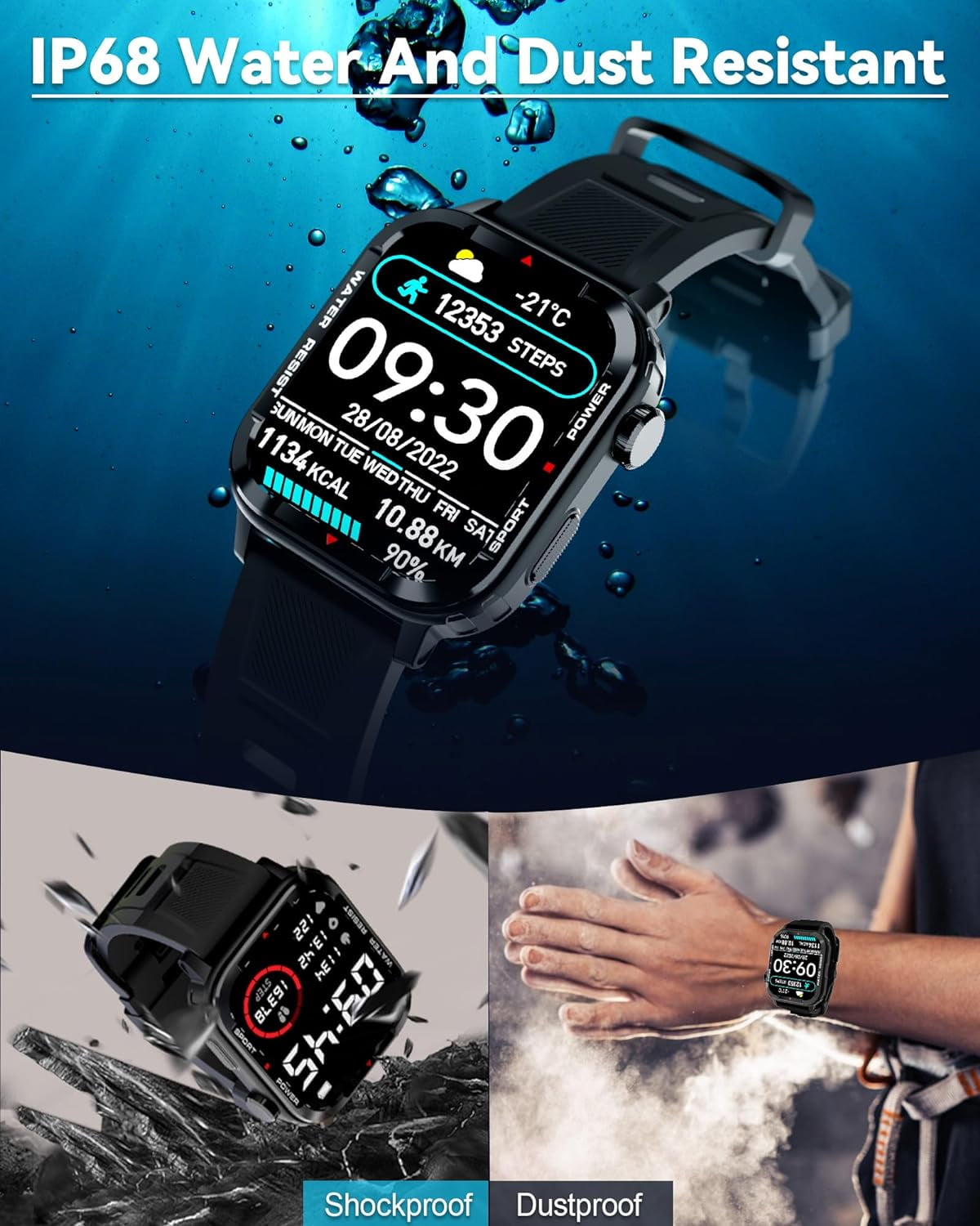 Vibeat Smart Watch for Men Women, Bluetooth Call Receive Dial, IP68 Waterproof Fitness Watch for iPhone Android, Outdoor Sports Fitness Tracker, Black