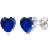 Gem Stone King 925 Sterling Silver Blue Created Sapphire Stud Earrings for Women Men (2.14 Cttw, Heart Shape 6MM)