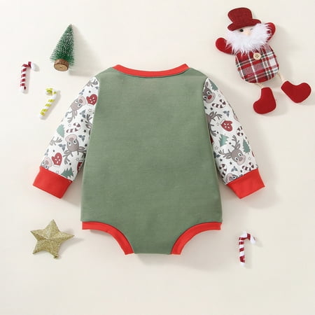 

Cathalem Rompers for Toddler Girl Baby Kids Boys Girls Toddler Christmas Deer Letters Long Sleeve Sweatshirt Rompers Baby Childrenscostume Green 6-12 Months