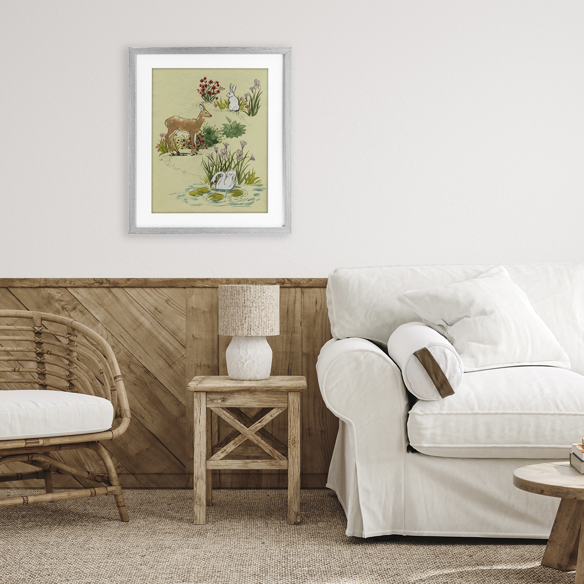 Stupell Industries Peaceful Spring Animals Gray Framed Print Under Glass, design by Grace Popp