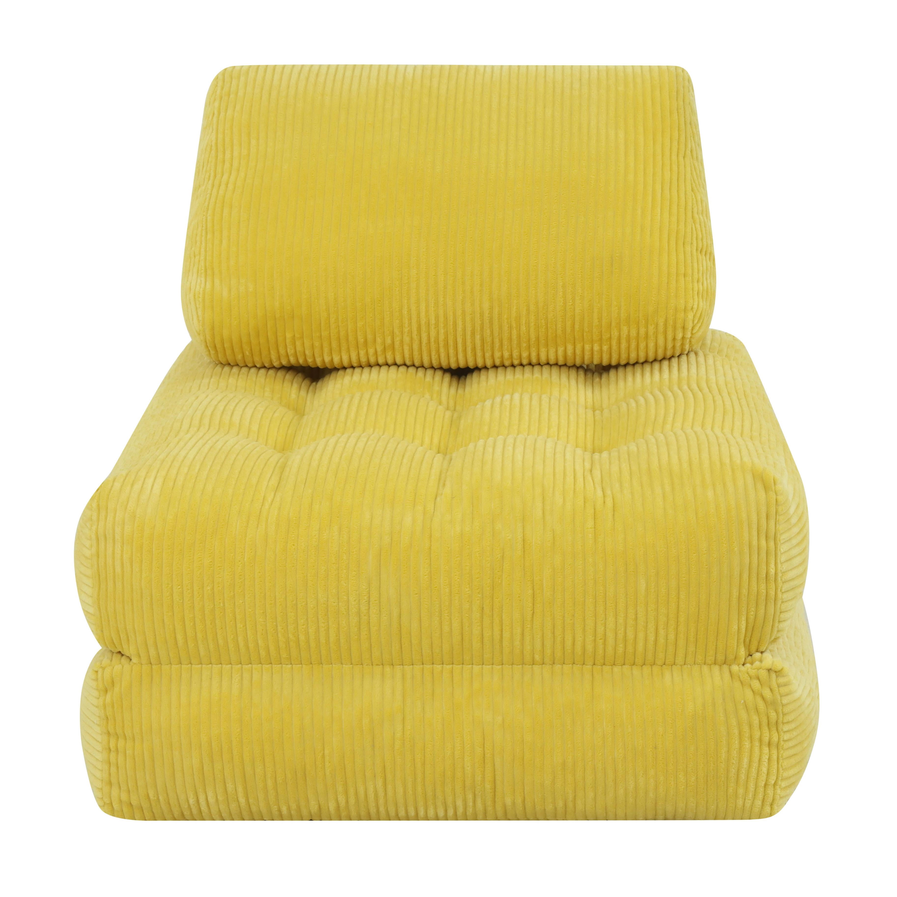62.9 Inch Yellow Corduroy Beanbag Couch, No Assembly Required Ergonomic Cloud Lazy Sofa, Cozy Fluffy Chaise Lounger for Living Room Bedroom Dorm