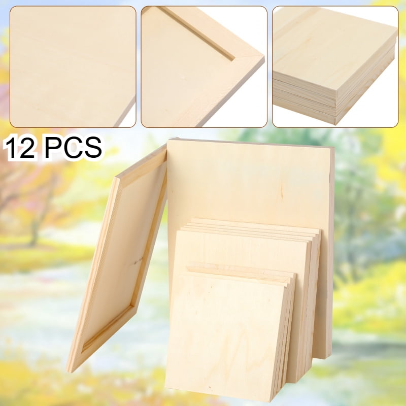 12 Pcs Unfinished Wood Canvas Boards for Painting, Wood Canvas Panels, Blank Wood Canvas Panels for Crafts, AArt Supplies, Wall Decor and DIY Projects, 9x7.5Inch/6x6Inch/4.7x4.7Inch