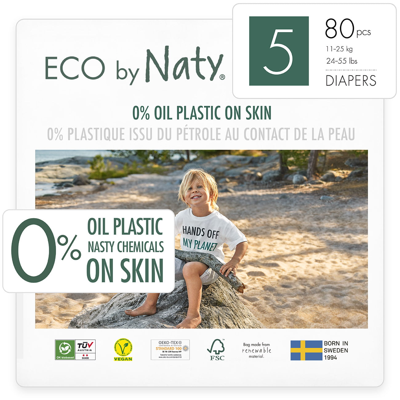 11-25 kg size 5 Eco by naty premium disposable diapers for sensitive skin 1 pack of 22