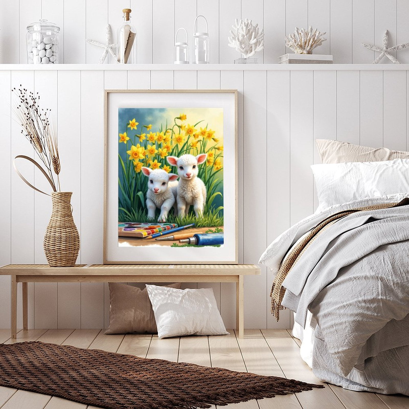 Diamond Art Kit for Adults, Lambs Daffodils Art Supplies Painting Diamond Painting for Adults Beginners, DIY Diamond Art Painting Kits, 5D Diamond Painting Crafts for Home Decor 12x16 Frameless