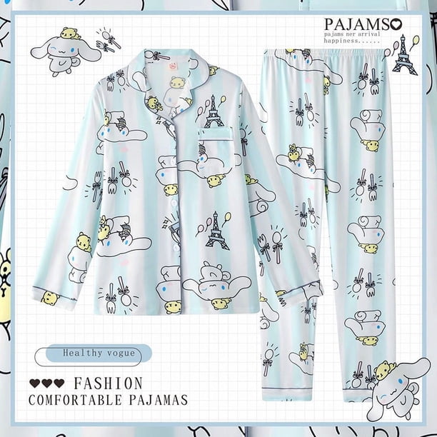 Sanrio Kuromi-Conjunto de muebles para el hogar de algodón para mujer, manga larga, dibujos animados japoneses, Ins, estudiante, primavera y otoño