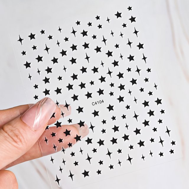 Pegatina 3D para decoración de uñas, estrella blanca y negra, pegatinas autoadhesivas de pentagrama Y2K, brillos brillantes láser, adornos de manicura Starlight, deslizador