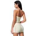 thumbnail image 2 of IBTOM CASTLE 2 Piece Workout Sets for Women Shorts Yoga Pilates Outfits Striped Backless Halter Padded Tank Top With High Waist Fold-over Biker Shorts Beige, 2 of 7