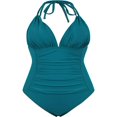 thumbnail image 1 of Women‘s Summer Swimsuit Jumpsuit  Solid Color V-Neck Ruched Triangle Bikini Slim Fit Beachwear, 1 of 7