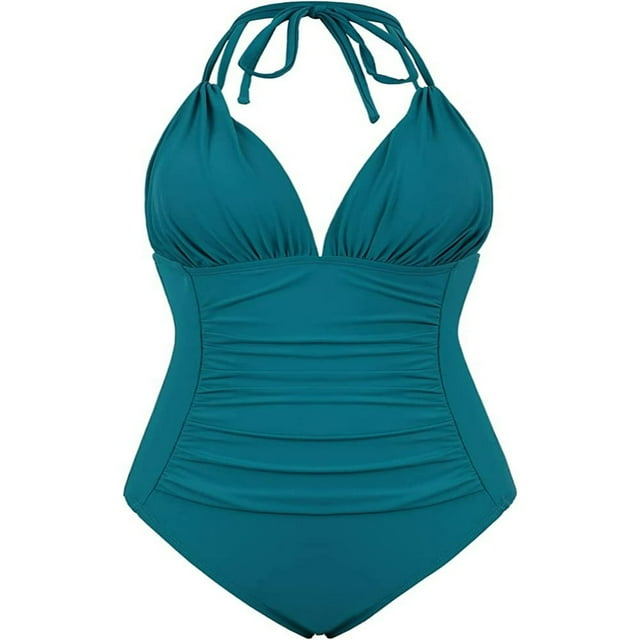 Combinaison de Maillot de Bain d'Été pour Femmes Couleur Unie Col en V Ruché Triangle Bikini Slim Fit Beachwear