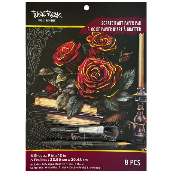 Brea Reese: Scratch Art Paper Pad - Witching Hour - 6 Designs, Guided Art, Metallic Accents, Stylus & Brush, Perforated 9x12" Pages, DIY Adult Craft