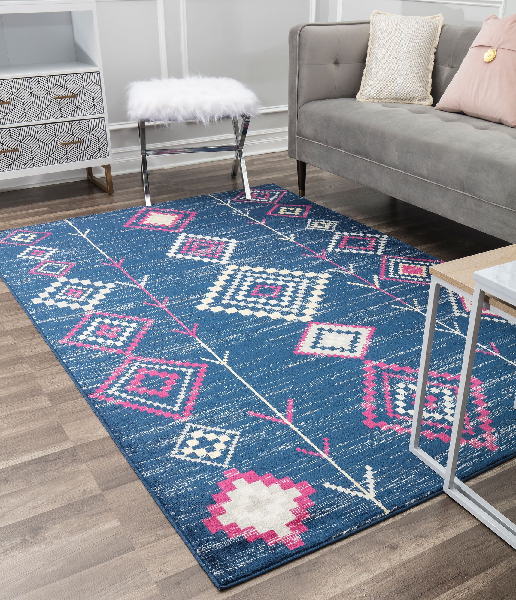 Soleil BR15H Native Navy Tribal Moroccan blue Area Rug, 2'x4'