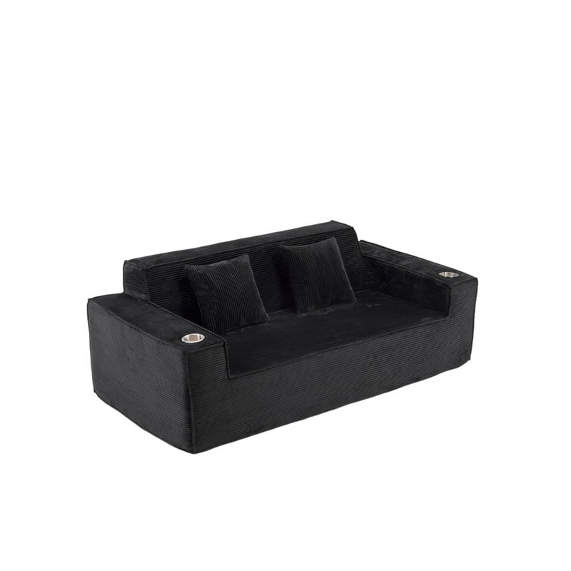 75'' Modern Boneless Loveseat Sofa Couch with 2 Cup Holders & 2 Pillows for Living Room, Corduroy Love Seat Couches with Deep Seat