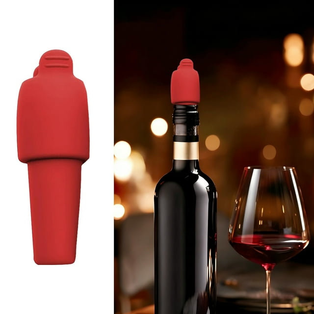 Bouchon de Vin en Silicone - Bouchon de Bouteille Réutilisable à Double Joint pour Vin, Bière et Champagne, Compatible Lave-Vaisselle, Rouge, JKODE